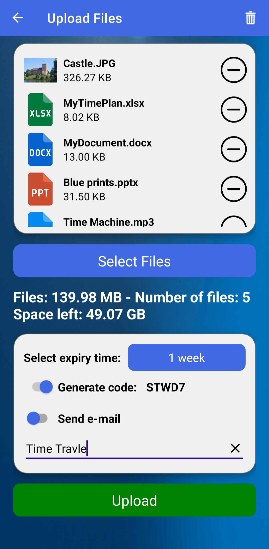 Upload page